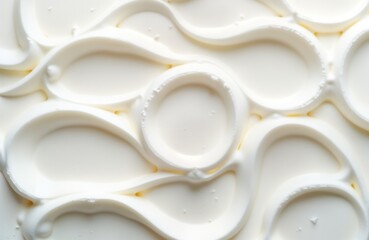 Close up view of whipped cream texture. Whipped cream pattern. Dairy product texture. Natural white cream. Food ingredient. Abstract swirls, patterns. Food detail. Creamy texture. Luxury product.