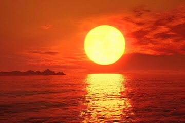 Golden Sun on Red Sky. Miracle of Nature.