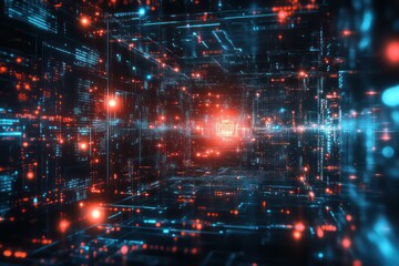 Fototapeta premium Matrix of interconnected cyber elements forming a complex and vibrant cyber matrix