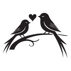 Silhouette of Two Birds on Branch in Love Design