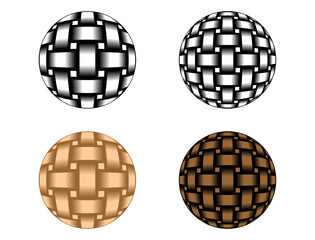 Woven Bamboo Rattan Ornament inside Circle Ball Sphere Vector Illustration Set Isolated on White
