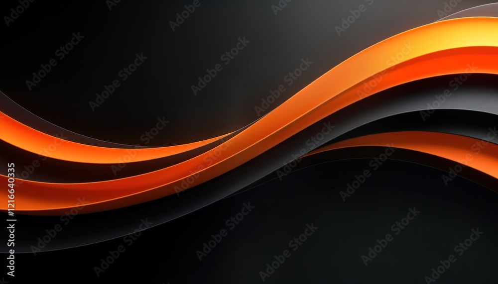Poster abstract dynamic design with orange, black curves. stylish, modern visual. intricate geometric shape