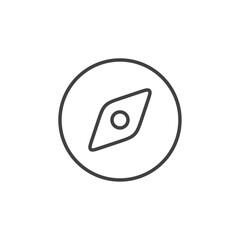A minimalistic compass icon symbolizing navigation, travel, or finding direction.