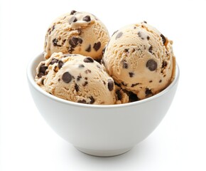 Obraz premium Creamy chocolate chip ice cream served in a white bowl on a clean surface