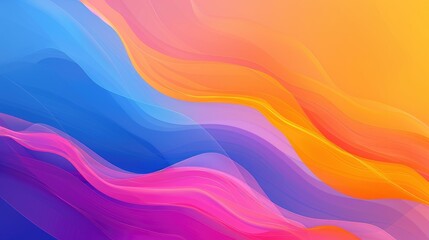 A vibrant abstract design featuring flowing waves of color in warm and cool tones.