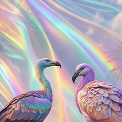 Obraz premium rainbow in the sky and tow beautiful birds