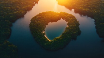 Fototapeta premium Heart Shaped Island Sunset Aerial View