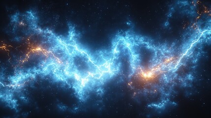 Naklejka premium Abstract Cosmic Nebula with Swirling Blue and Orange Energy