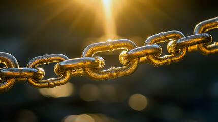 Obraz premium Golden Chain Links: Strength, Unity, and Interconnection in Industry