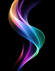 Abstract fluid iridescent holographic curved wave in motion colorful gradient design on black background
