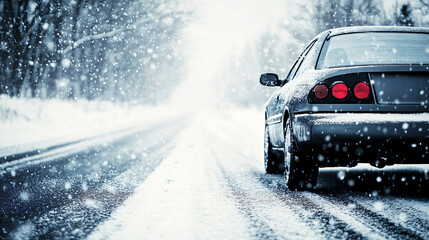 minimalist sleek boxy car quiet snowy winter road frosted trees soft snowfall serene cold sky,peaceful modern journey,race,game,retired,motor,wheel,sedan,beauty,crisp,clean,travel,explore,vibes,