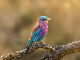 Close up shot of lilac breasted roller perched on branch in savanna, savanna, branch, exotic, nature