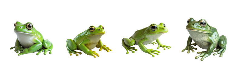 Obraz premium A 3D frog with bright green skin, sitting calmly, placed on a clean transparant background.