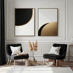 Modern Elegant Living Room with Abstract Art and Stylish Furniture