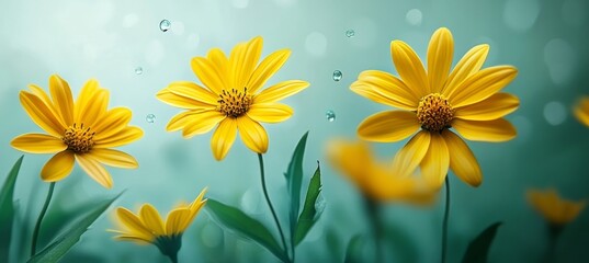 Yellow Flowers In Bloom, Nature Background Representing Health, Wellness, And Vitality