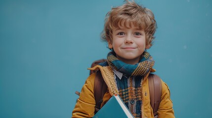 Smiling Boy with Book and Backpack, Ready for School