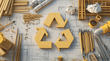 Sustainable Construction Blueprint with Recycled Wood