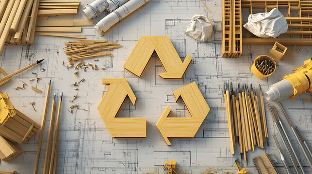 Sustainable Construction Blueprint with Recycled Wood