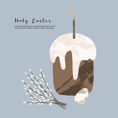 Holy Easter. Traditional sweet bake, easter cake and egg. Vector flat cartoon illustration. Perfect for poster, print, card, invitation, greeting, tag