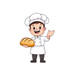 Cartoon character happily holding a loaf of bread in a colorful and playful setting.
