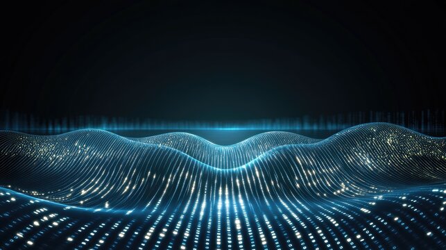A detailed background featuring glowing elements and binary code set against a dark blue backdrop, ideal for technology themes