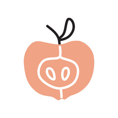 Apple half doodle icon hand drawn in a modern minimalistic style isolated on white background. Vector illustration