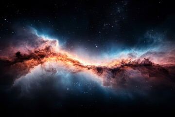 Vibrant cosmic landscape showcasing swirling nebulae and starlit skies in a breathtaking celestial display. Generative AI
