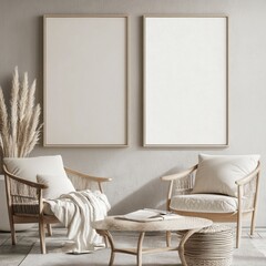 Stylish Interior with Empty Frames and Cozy Furniture Arrangement