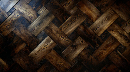 Dark Brown Wood Parquet Flooring: Herringbone Pattern Texture Background