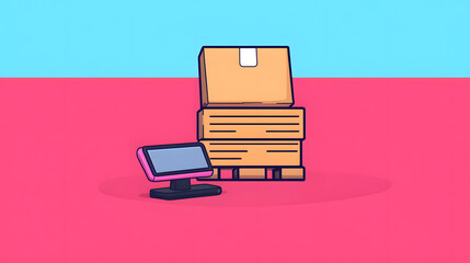 Warehouse shipping action delivery area digital illustration modern environment overhead view logistics efficiency