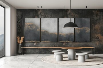 Modern Minimalist Living Room with Artistic Wall Decor and Furniture