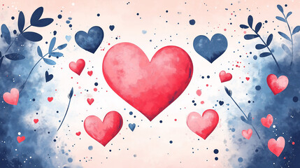 Watercolor hearts seamless pattern.