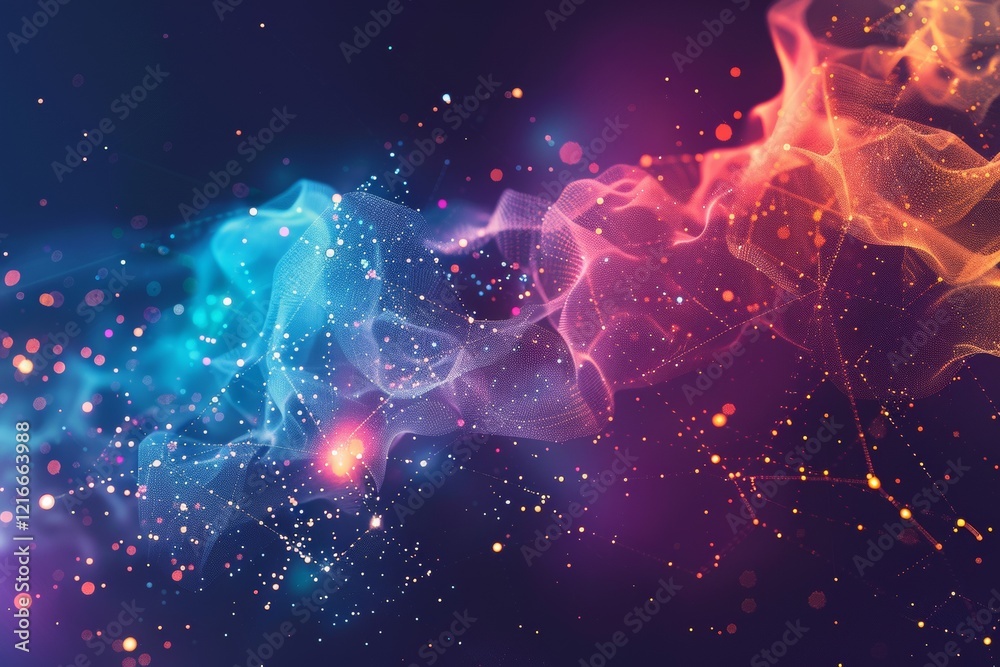 Poster abstract representation of cloud computing with a glowing cloud symbol composed of data and surround