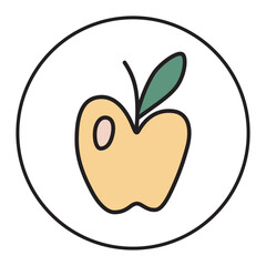 Apple doodle icon hand drawn with thin line in minimalistic style and colored. Vector illustration isolated on white background