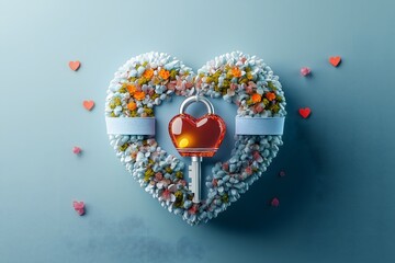 valentine decorations, hearts in classic style: Classic heart lock and key, romantic vintage style with intricate details.