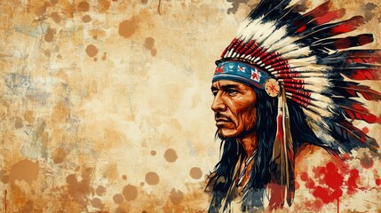 Fototapeta premium Native American Portrait. Traditional Indigenous Indian banner design.