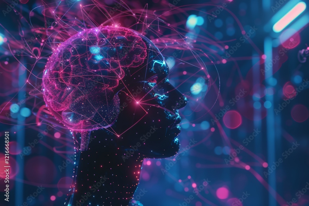 Poster ai brain interface with neural connections, an illustration depicting the brain as a complex network