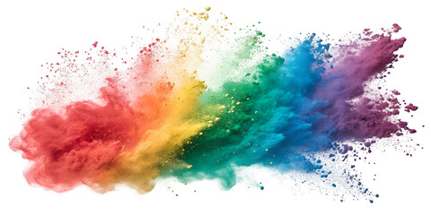 rainbow colored paint powder splash isolated on transparent background