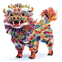 Fototapeta premium Vibrant Watercolor Lion Dance Costume.