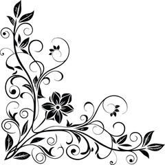 A black vector design of an ornate luxury corner pattern.  vintage baroque corner ornament retro pattern antique style acanthus. Decorative design element filigree calligraphy. 