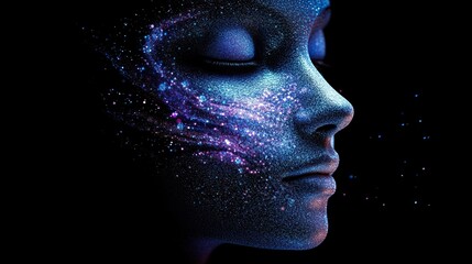 3D illustration of a digital human face with a big data connection or mystic mask design.