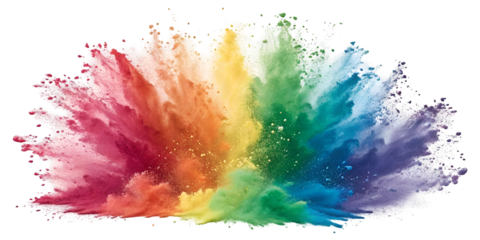 rainbow colored paint powder splash isolated on transparent background