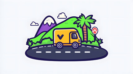 Obraz premium Delivery truck traveling through scenic mountain landscape nature illustration vibrant colors outdoor view