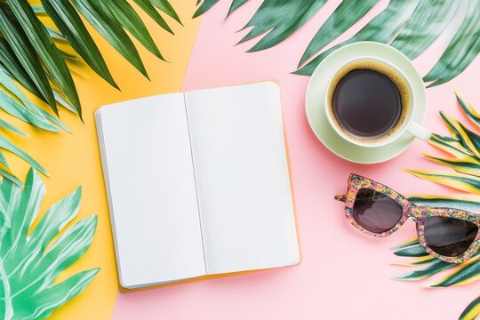 open notebook with blank pages next to cup of coffee, Generative AI