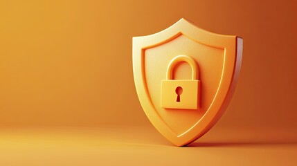 3D illustration of a shield with a checkmark and lock symbol, representing cyber security