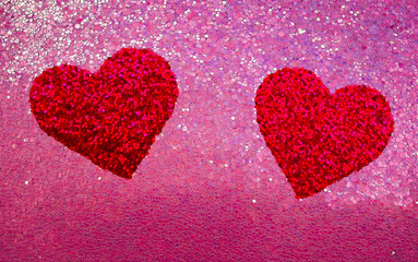 Obraz premium Soft cushion heart shape over shiny pink background. Celebrate love card. Happy Valentine’s Day greeting card, header website and social media post.