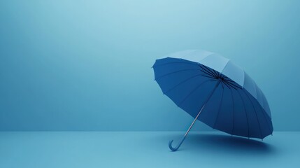 Blue umbrella, studio shot, blue background, protection concept