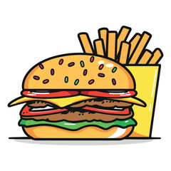 elegant illustration of burger and fries vector