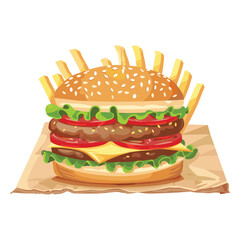 elegant illustration of burger and fries vector