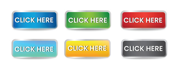 Click here colorful buttons set on white background